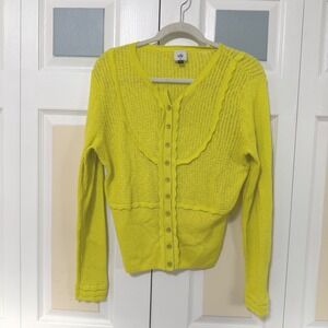 Cabi Women's 6454 Yellow Luster Cardigan Knit Button Up Cardigan Sweater Size M